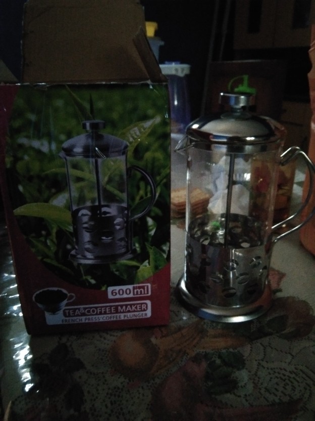 Duolvqi French Press Teko Pembuat Kopi Manual Beans Pattern 600ml