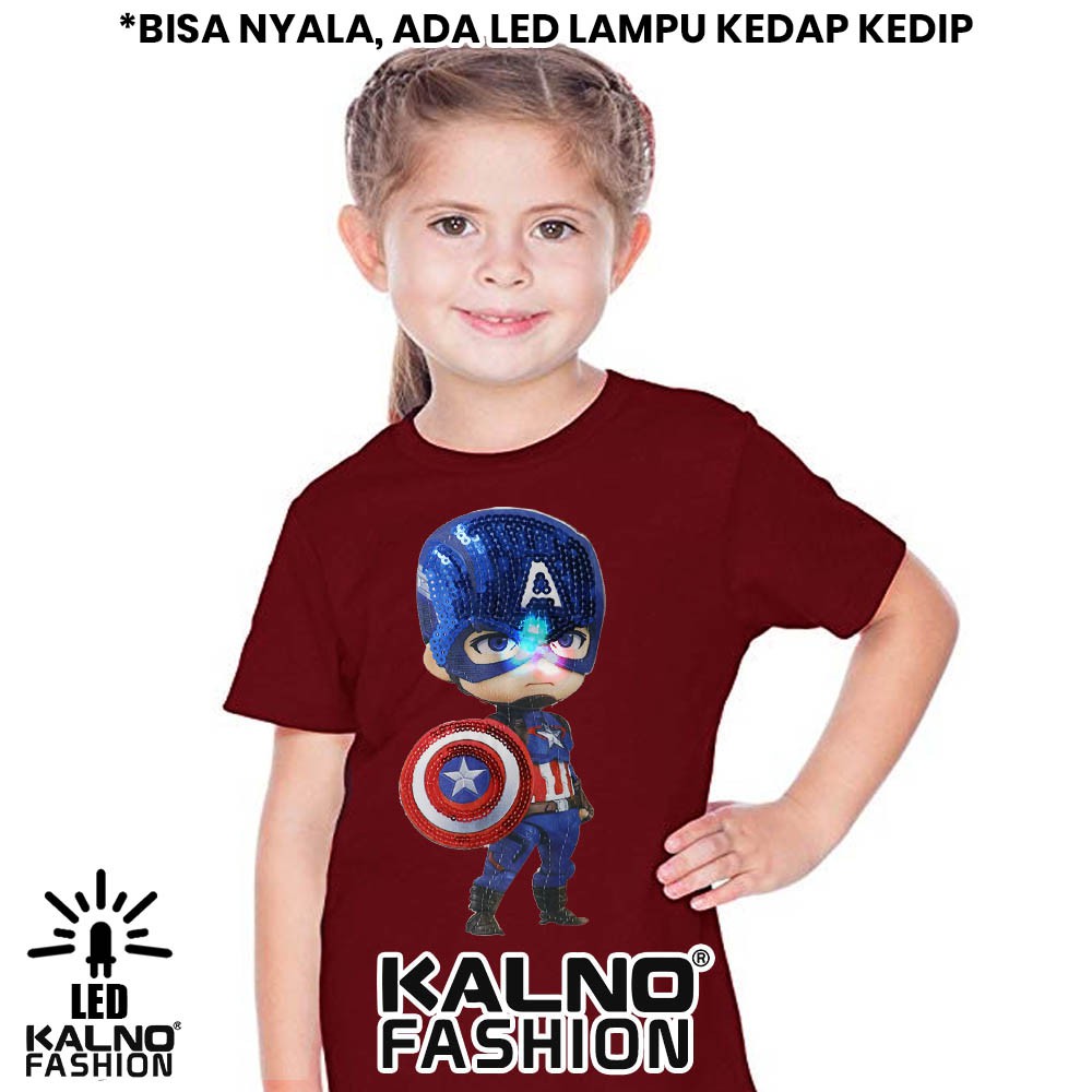 kaos baju anak CA 1 LED umur 1 - 7 tahun bisa nyala - random karakter CAPTAIN KAOS LED  KAOS NYALA