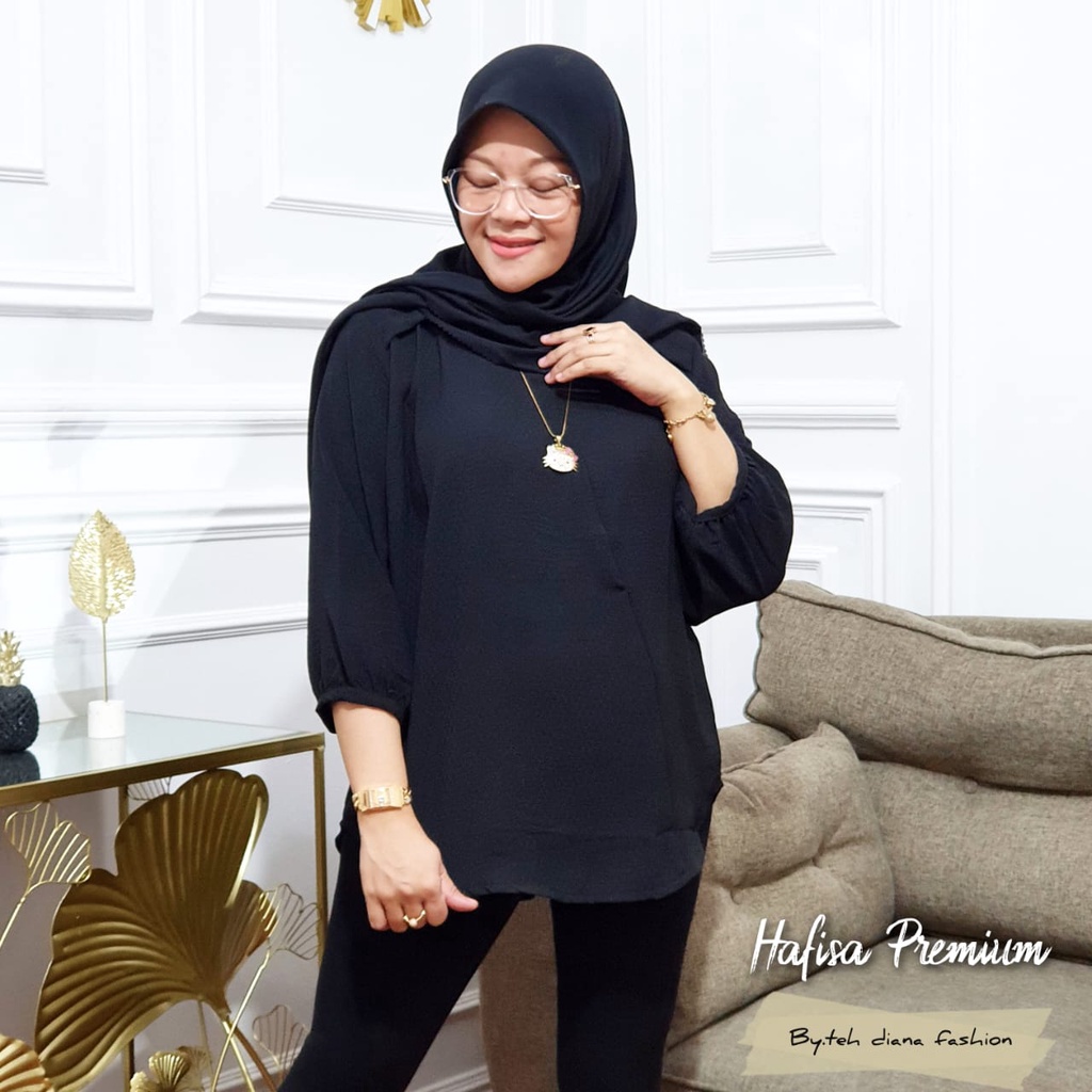 Atasan Wanita Jumbo / Baju Atasan Wanita Jumbo / Blouse Wanita Jumbo Import Hafisa Crinkle Polos Import Ld 124-1