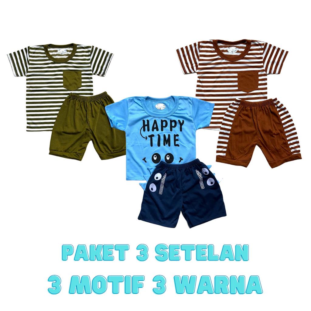 Promo Paket 3 Setelan Anak Laki Laki Usia 0-2 Tahun Baju Baby Gracia