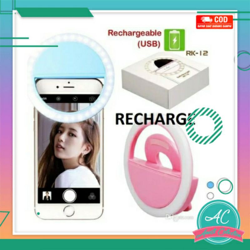 Lampu LED Ringlight selfie recharge portable flash koneksi langsung smartphone