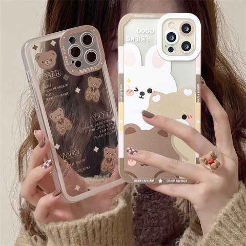 IPHONE Casing Lembut Anti Jatuh Kompatibel Untuk Iphone11 13 12 14 Pro Max7 6 6s 8 Plus XR X XS Max SE Boneka Lucu Beruang Tpu Penutup Belakang