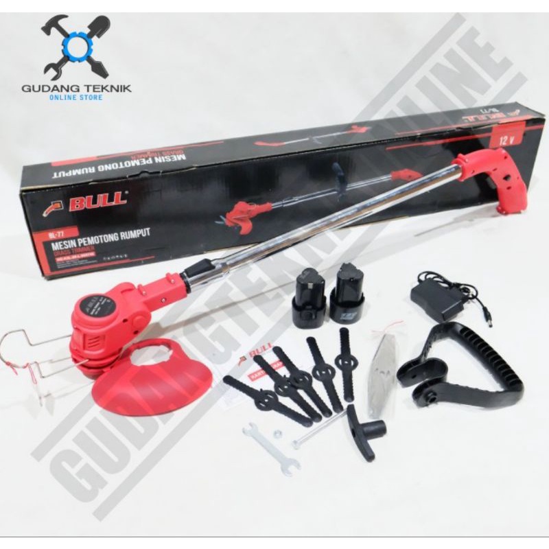 MESIN POTONG RUMPUT BATERAI  CORDLESS 12VOLT BULL