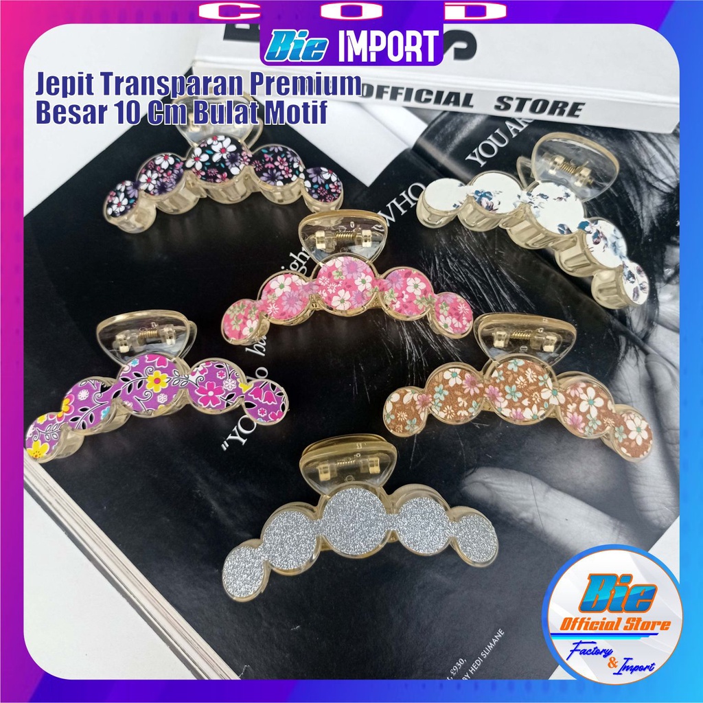 Jepit Transparan &amp; Black Bulat Motif Premium Impor Best Seller