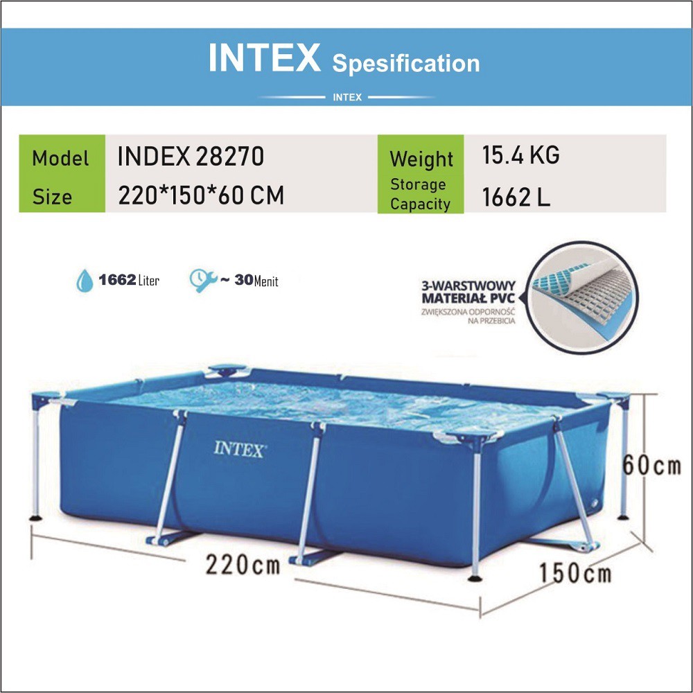 kolam renang Dewasa anak Rectangular frame tanpa pompa BESTWAY INTEX pool 28270 28271 28272 28273