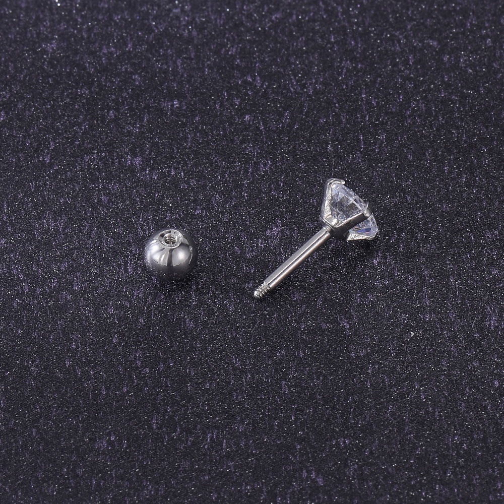 1 Pc Anting Stud Kristal Bentuk Bulat Bahan Stainless Steel Warna Emas Ukuran 3 / 4 / 5 / 6MM