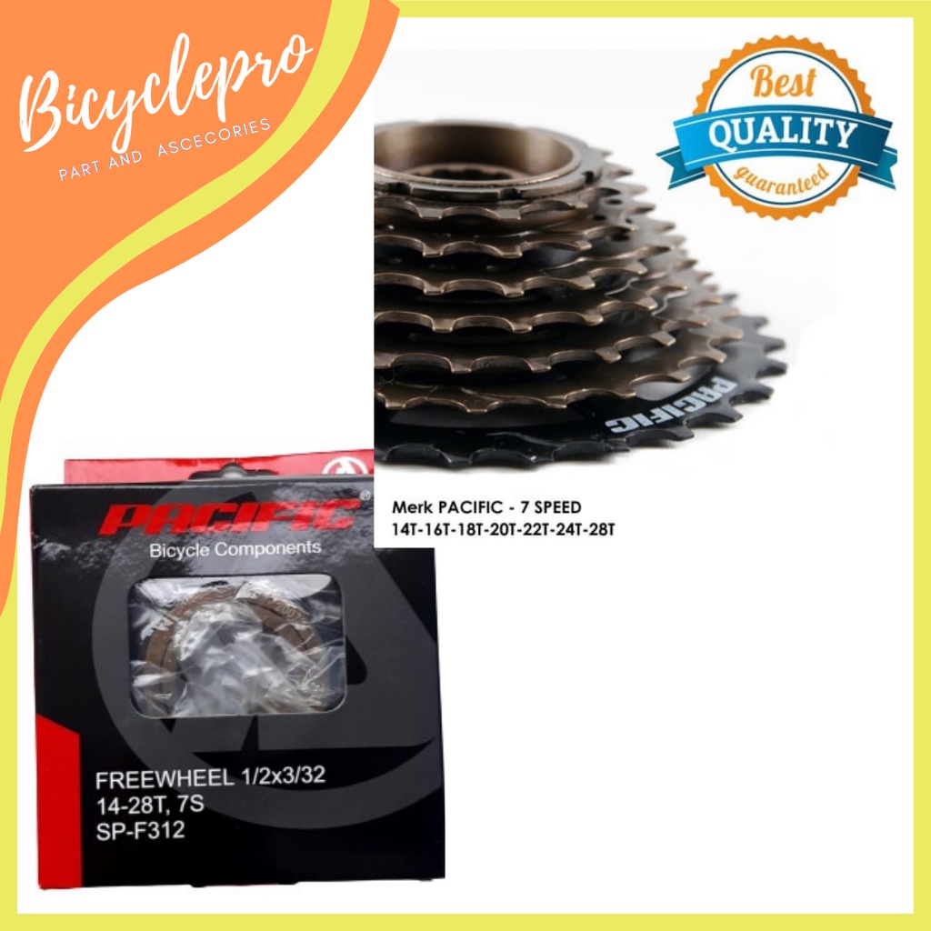 SPROCKET 7 SPEED PACIFIC 14-28 T JANGKRIK DRAT ULIR Sepeda MTB Minion Minitrek Selli