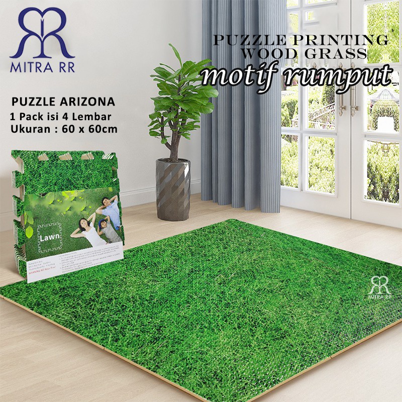 [2 KG] Arizona Puzzle Mat Printing Wood Grass Alas Lantai EVA foam Motif Kayu / Rumput 60 x 60cm