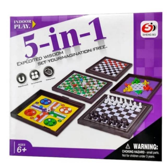 MOMBABY1 Mainan Anak Board Games 5 in 1 Ludo Ular Tangga Halma Catur