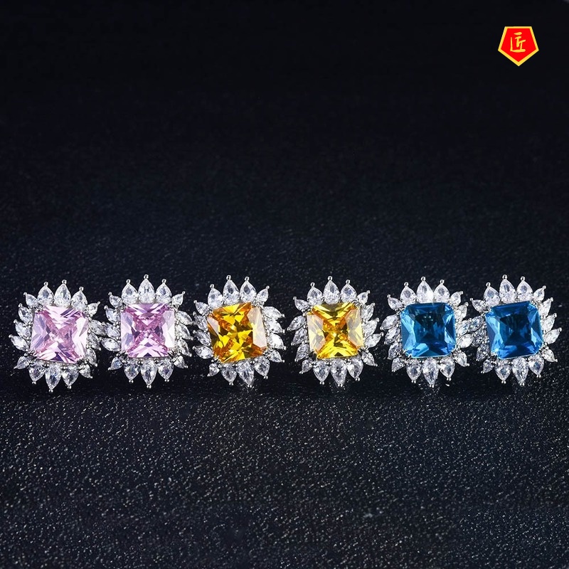 [Ready Stock]Luxury Yellow Diamond Argyle Pink Diamond Rings Ear Stud Necklace Set