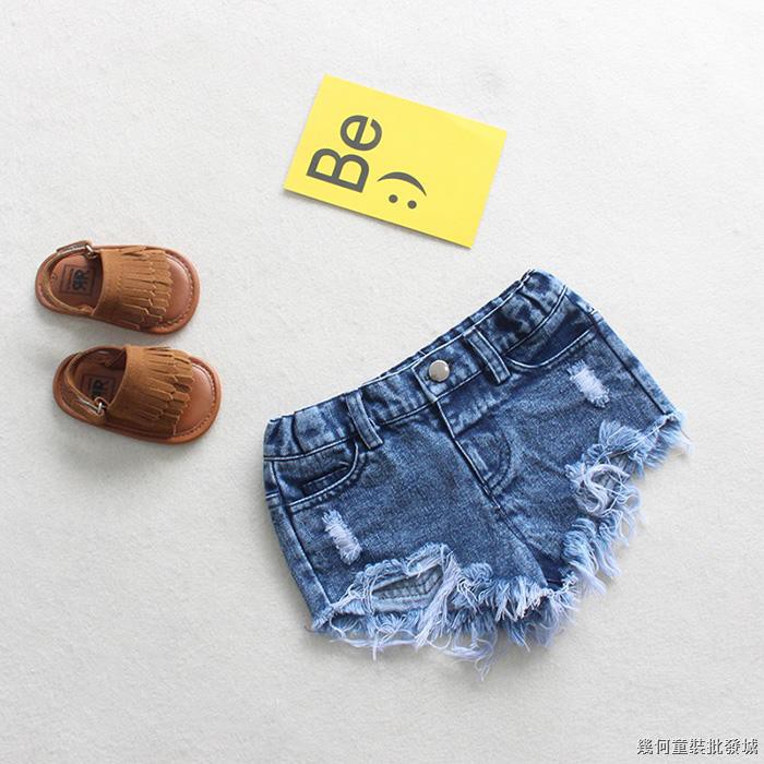  Celana  Pendek Jeans  denim  Pinggang Elastis Aksen Sobek  