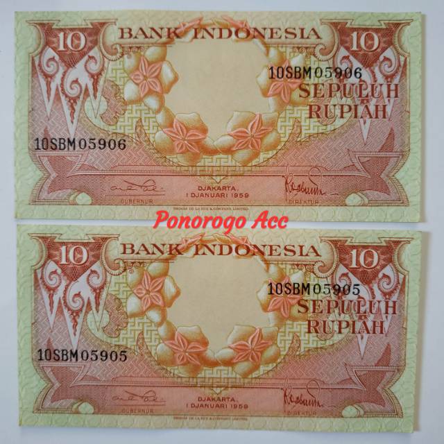 (GRESS) Uang kuno 10 rupiah seri bunga tahun 1959 untuk bahan mahar nikah 20 rupiah 2020 rupiah