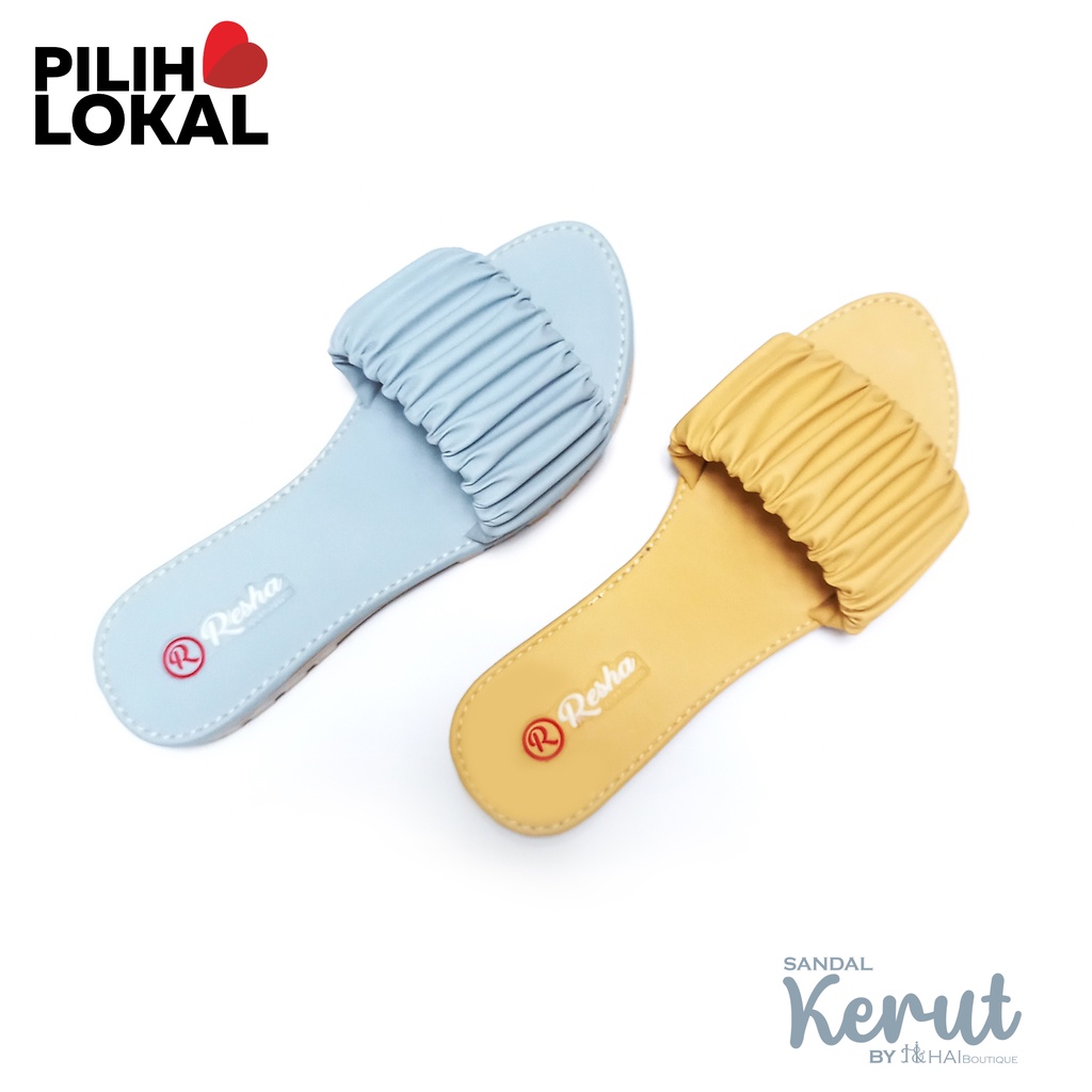 Sandal Kerut Selop Polos Teplek Wanita - Sandal Kerut Teplek - Sandal Kerut Cewek - Sandal Wanita Kerut - Sandal Serut Wanita Kekinian - Sandal Teplek Wanita Kerut - Sandal Cewek Kekinian -  Sandal Kokop Kerut Wanita Dewasa Flat Lucu Warna Pastel Casual