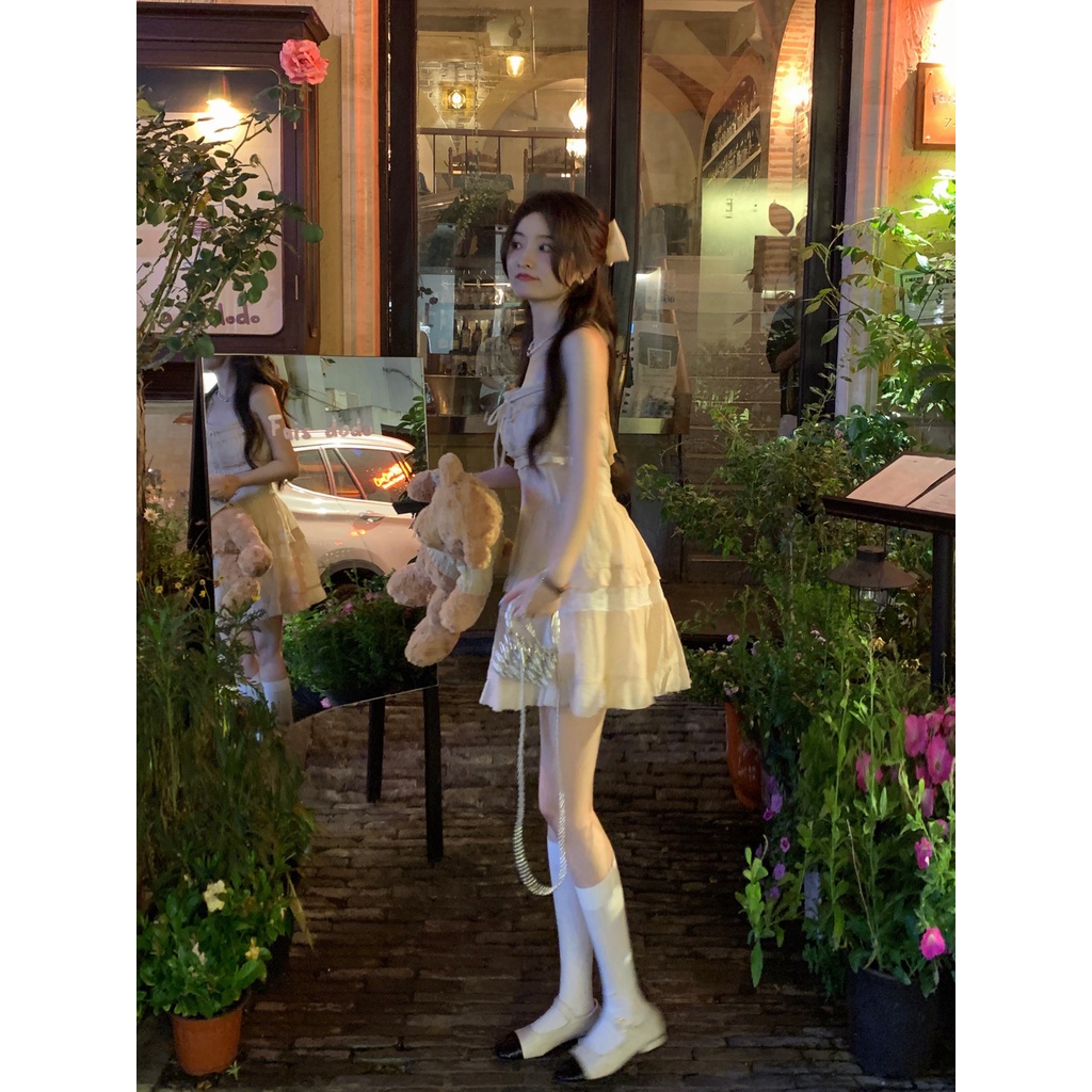 #Sisjuly# Wanita halter neck sexy suspender dress baru keinginan murni angin pinggang chic fashion rok wanita