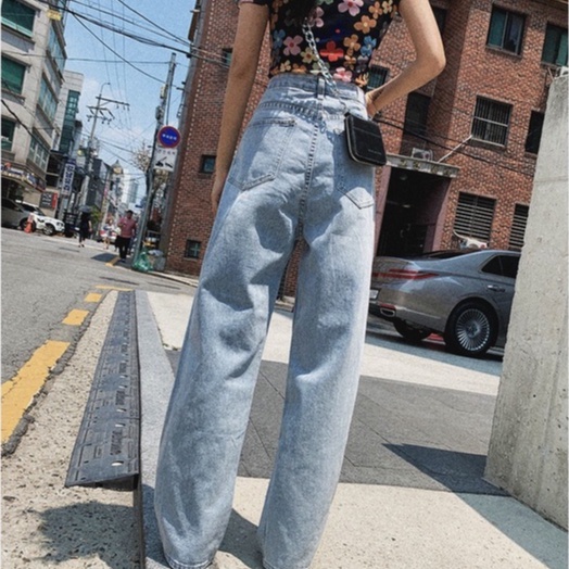 Korean New Women's Loose High Waist Wide Leg pengait celana Jeans