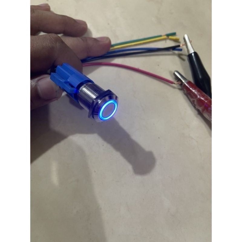 Saklar LED Stainless Tombol On Off Push Button Metal plus soket dan kabel universal