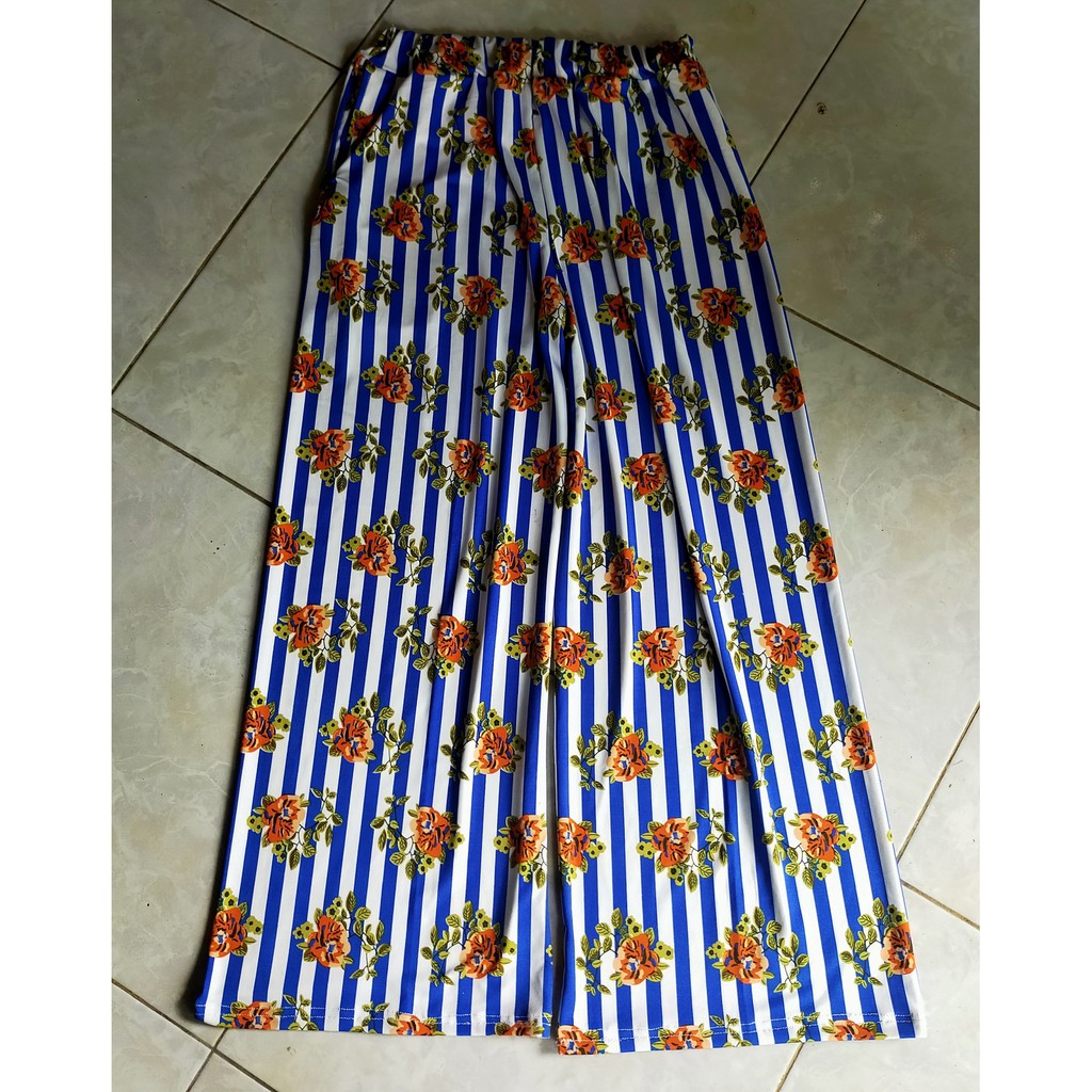 CELANA KULOT WANITA WIDE JERSEY PANJANG MOTIF BUNGA PINGGANG KARET DEWASA  BIG SIZE
