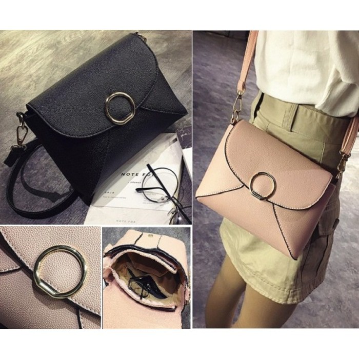 TAS SELEMPANG CLUTCH PINK HITAM KULIT POLOS SEDERHANA CEWEK JALAN MINI