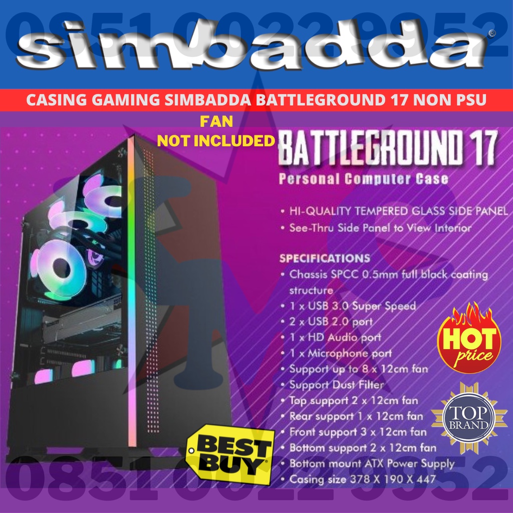 Casing Gaming Simbadda BattleGround 17 Casing ATX mATX Case Gaming