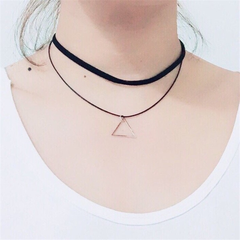 [ACKER] Rantai Mode Hitam Choker Segitiga Liontin Kalung Untuk Wanita