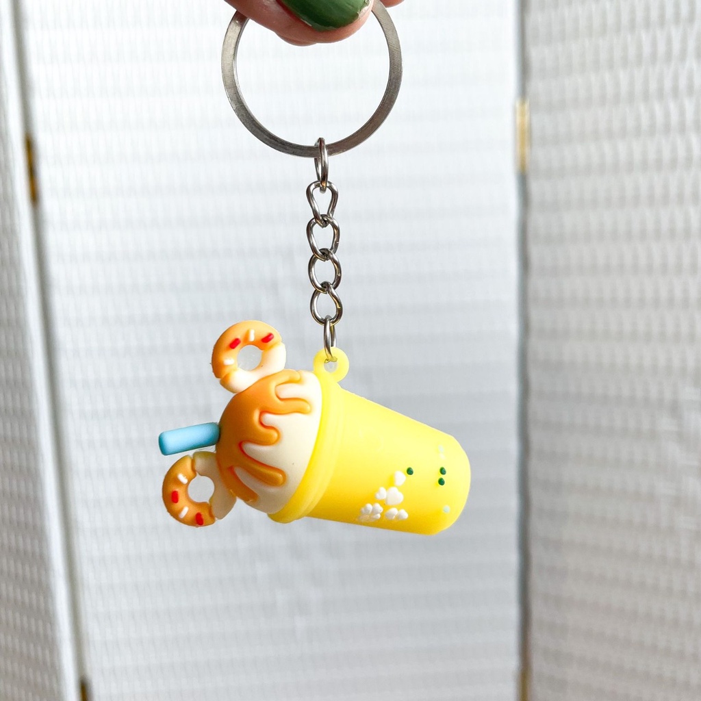 GANTUNGAN KUNCI BOBA ESKRIM DONAT WARNA CANTIK READY 4 VARIANT WARNA SOFT KEYCHAIN UNIK HADIAH SOUVENIR HARGA TERMURAH READY GROSIR COD-KUNING
