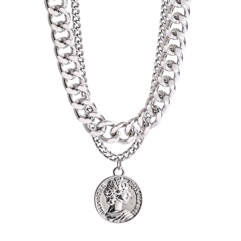 Portrait Pendant Necklace Accessories Light Luxury Simple Retro Double Clavicle Chain