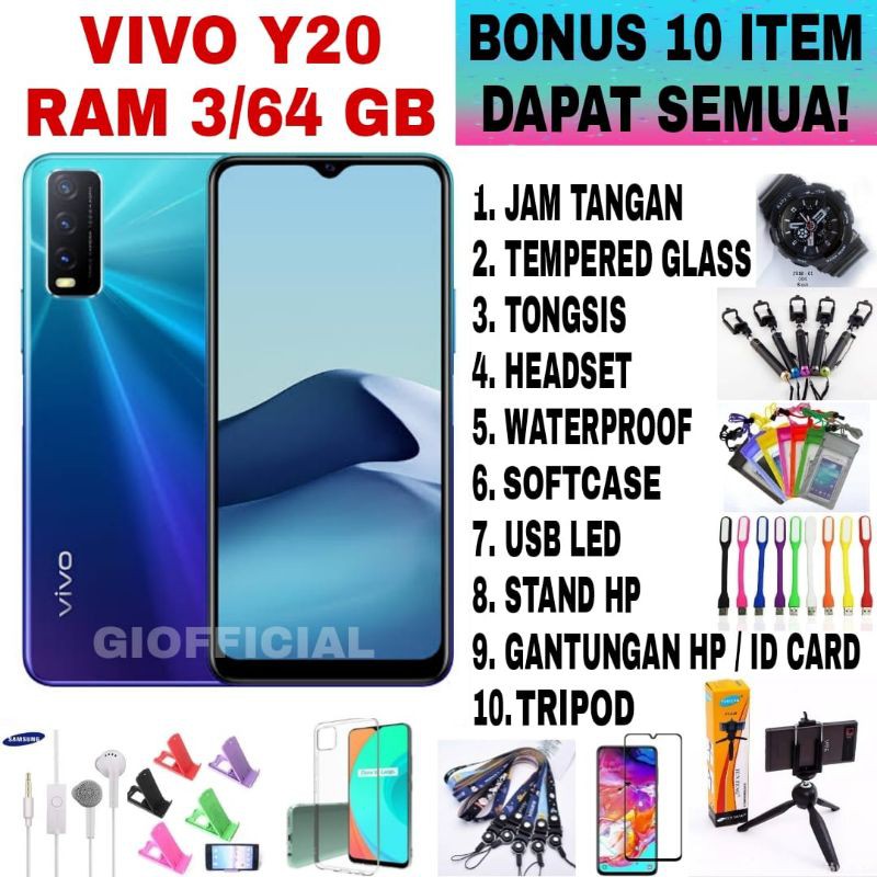 HANDPHONE VIVO Y20 RAM 3/64 GB - GARANSI    RESMI 1 TAHUN