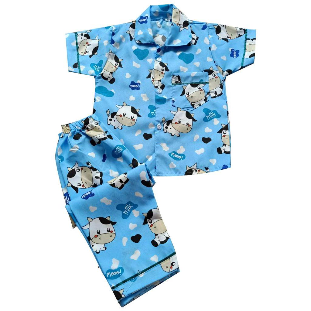 BAJU TIDUR ANAK//PIYAMA ANAK CEWEK & COWOK//STELAN BAJU TIDUR ANAK// PIYAMA ANAK MOTIF SAPI BIRU