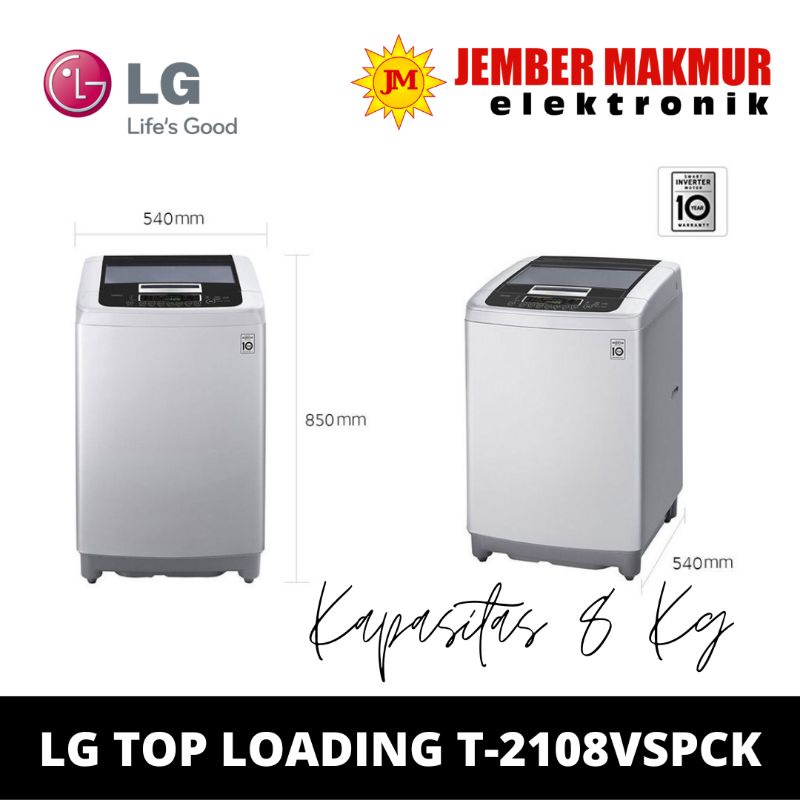LG T2108VSPCK Mesin Cuci Top Loading Smart Inverter dengan Turbo Drum 8Kg