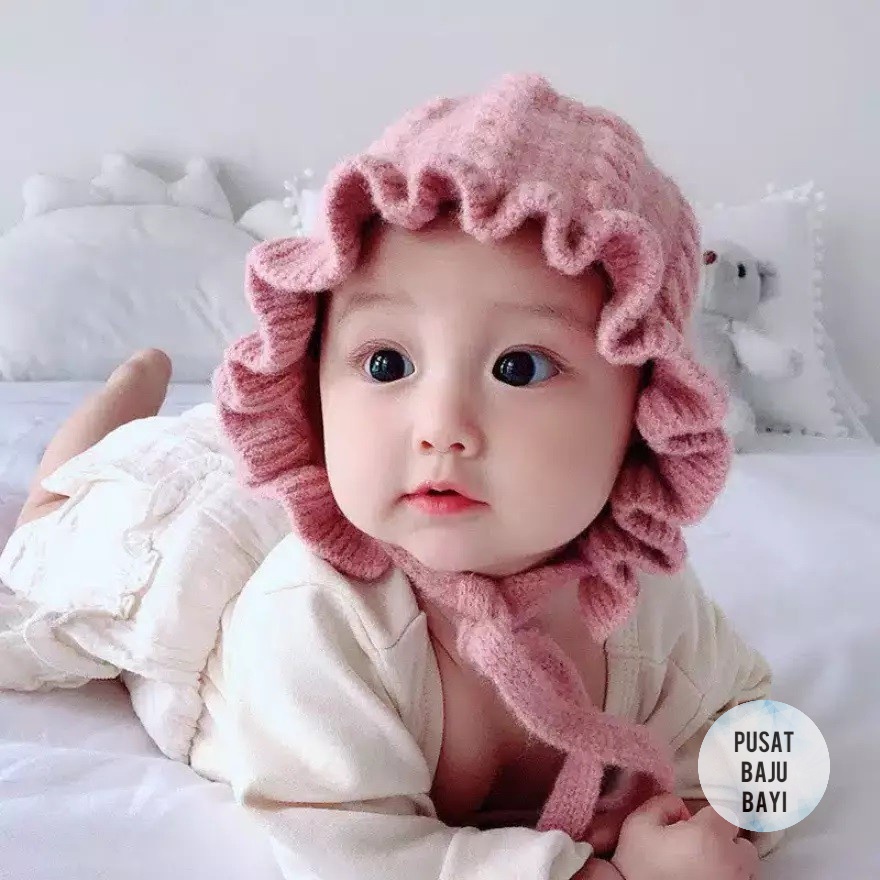 Topi Kupluk Bayi Premium Bonet Bonnet Ruffle hat baby girl perempuan Rajut / Topi Rajut Bonnet Baby 