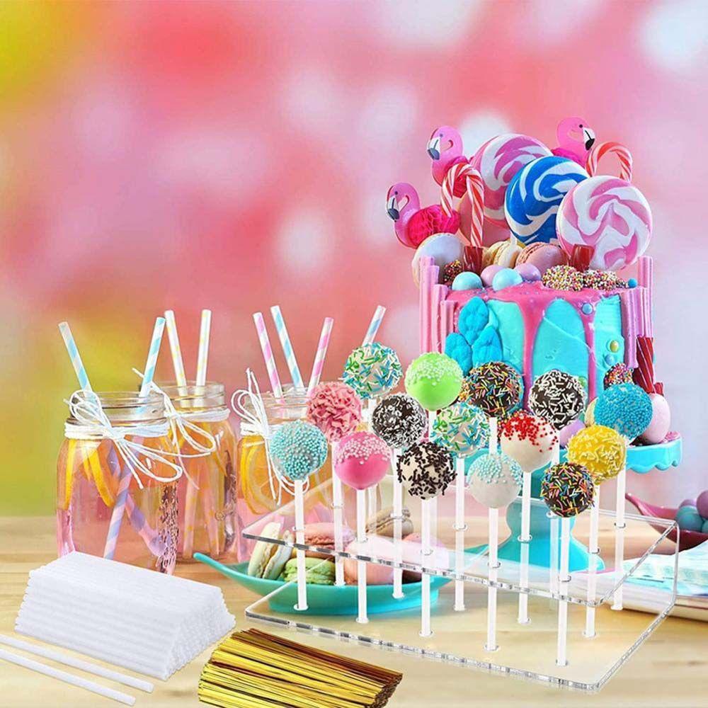 [Elegan] Stand Lolipop 15lubang Transparan Persegi Panjang Double Layer Candy Dessert Stick Rack