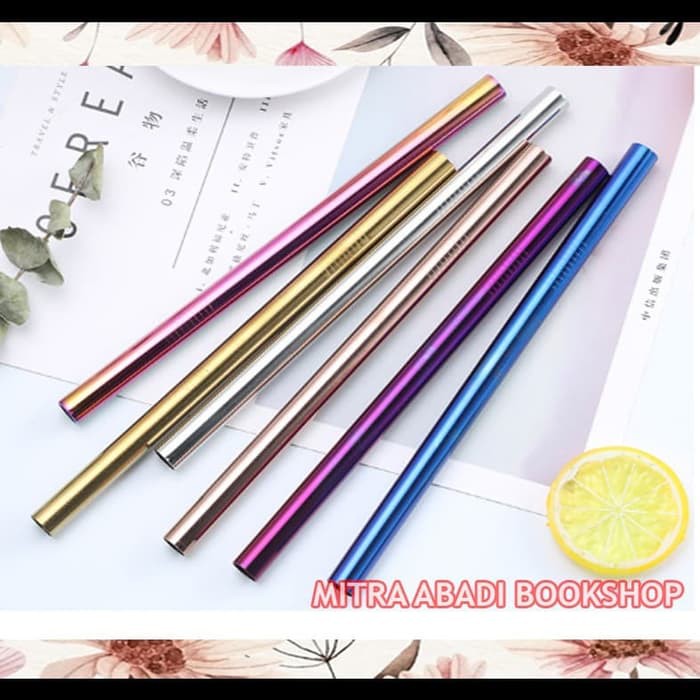 Sedotan Stainless Lurus Reusable Straw BUBBLE BOBA 1.2CM SILVER ROSEGOLD RAINBOW