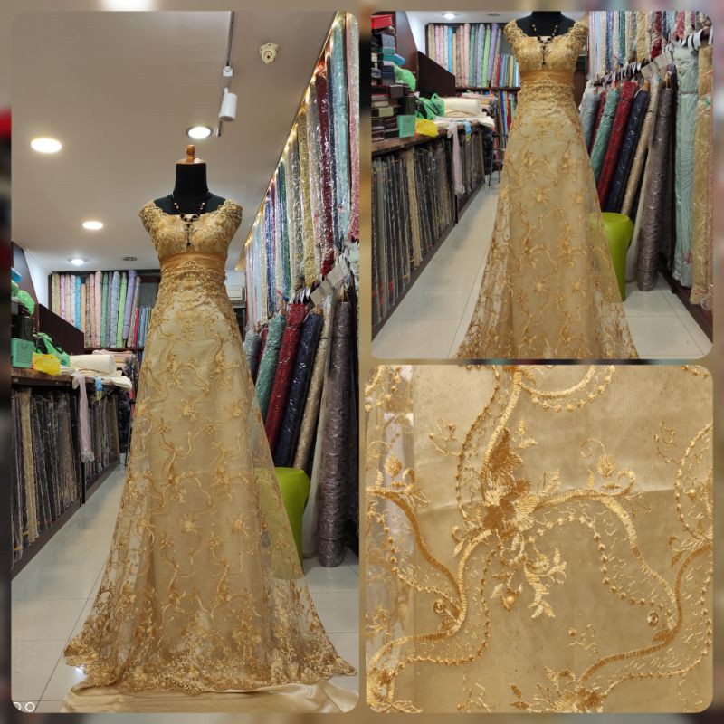 Kain Tile Brokat Mutiara Akar Dress Kebaya