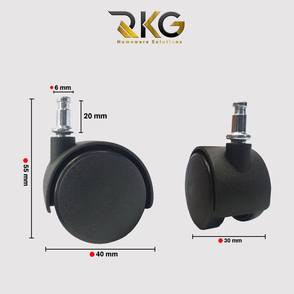 RKG Roda Caster Kursi Kantor 1.5 Inch / Roda Kastor Kursi Rak Etalase-Tancap Tanpa Rem