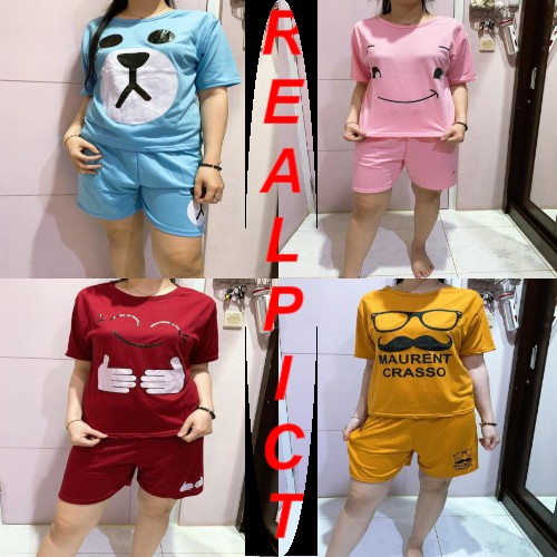 VISION ONLINE-BEAR IMUT SETELAN WANITA KEKINIAN TERBARU MURAH PENDEK KOREA BAJU TIDUR KASUAL  PIYAMA