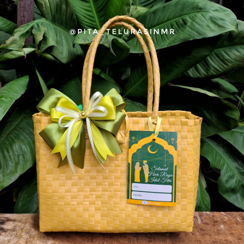 Jual Tas Hampers Lebaran Idul Fitri Tas Anyam Plastik Kotak Termasuk Pita Dan Kartu Indonesia 1778