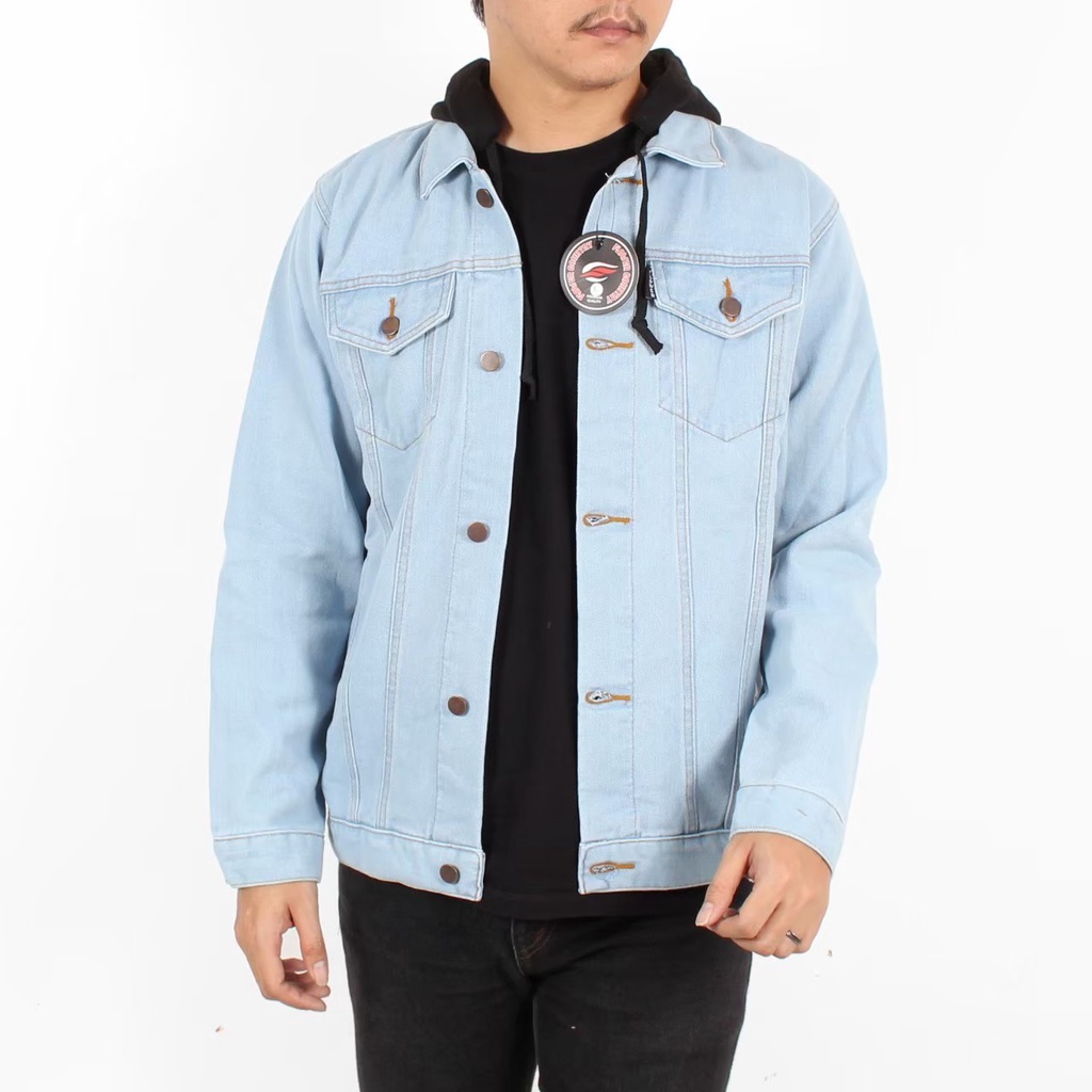 TERMURAH ! JACKET JEANS DENIM REGLAN PRIA JAKET JEANS BOY HOODIE KOMBINASI FLEECE BIG SIZE L XL XXL-AL BIOBLITZ BLACK