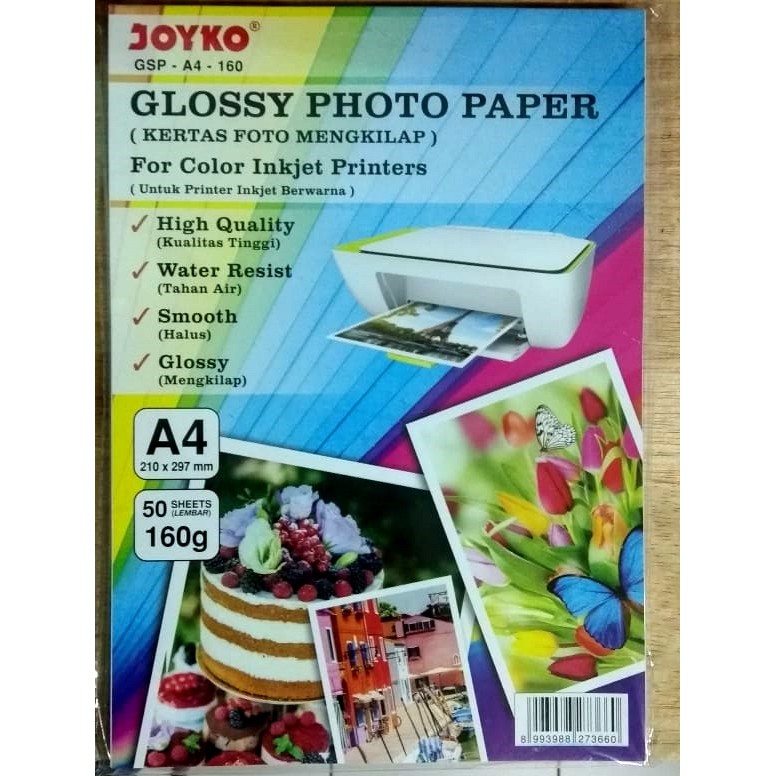 

Joyko Glossy Photo Paper GSP-A4-160 Ukuran A4 160GSM 50 Sheets Kertas Foto 160 GSM 50 Lembar Glosi