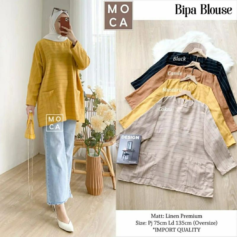 Bipa Blouse, BLOUSE OVERSIZE SUPER CANTIK FIT XXXL LD 135 BAHAN LINEN PREMIUM TERMURAH OOTD MODIS