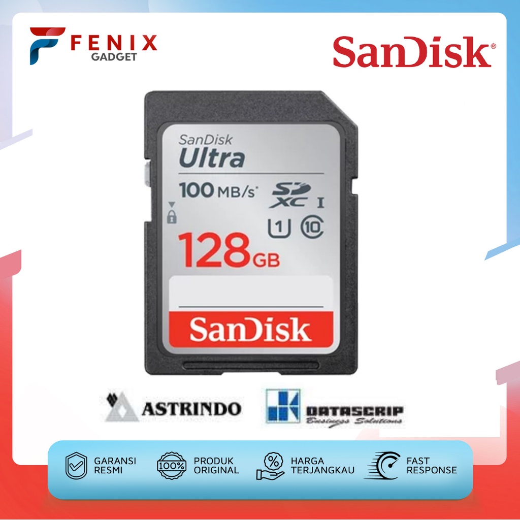 SD Card 128GB SanDisk Ultra UHS-I Class 10 up to 100Mbps - Garansi