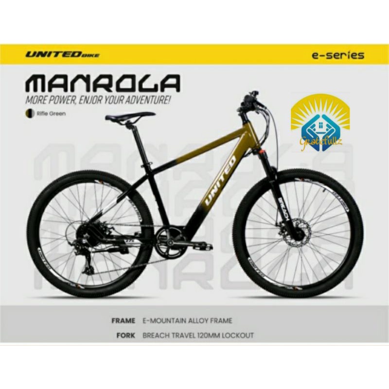 Sepeda gunung MTB Electric UNITED MANROLA E-Bike listrik 40km/charge