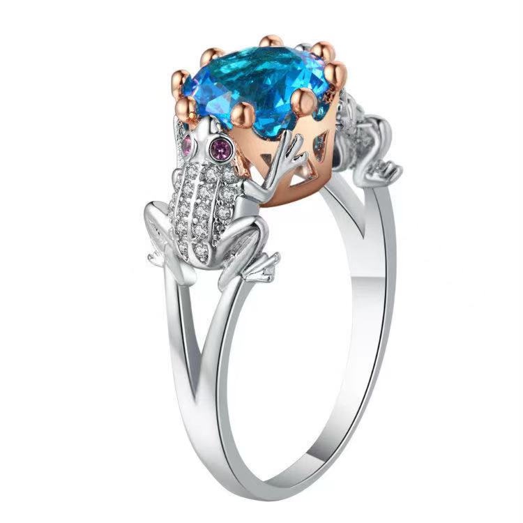 New product creative two-tone frog blue zircon ring