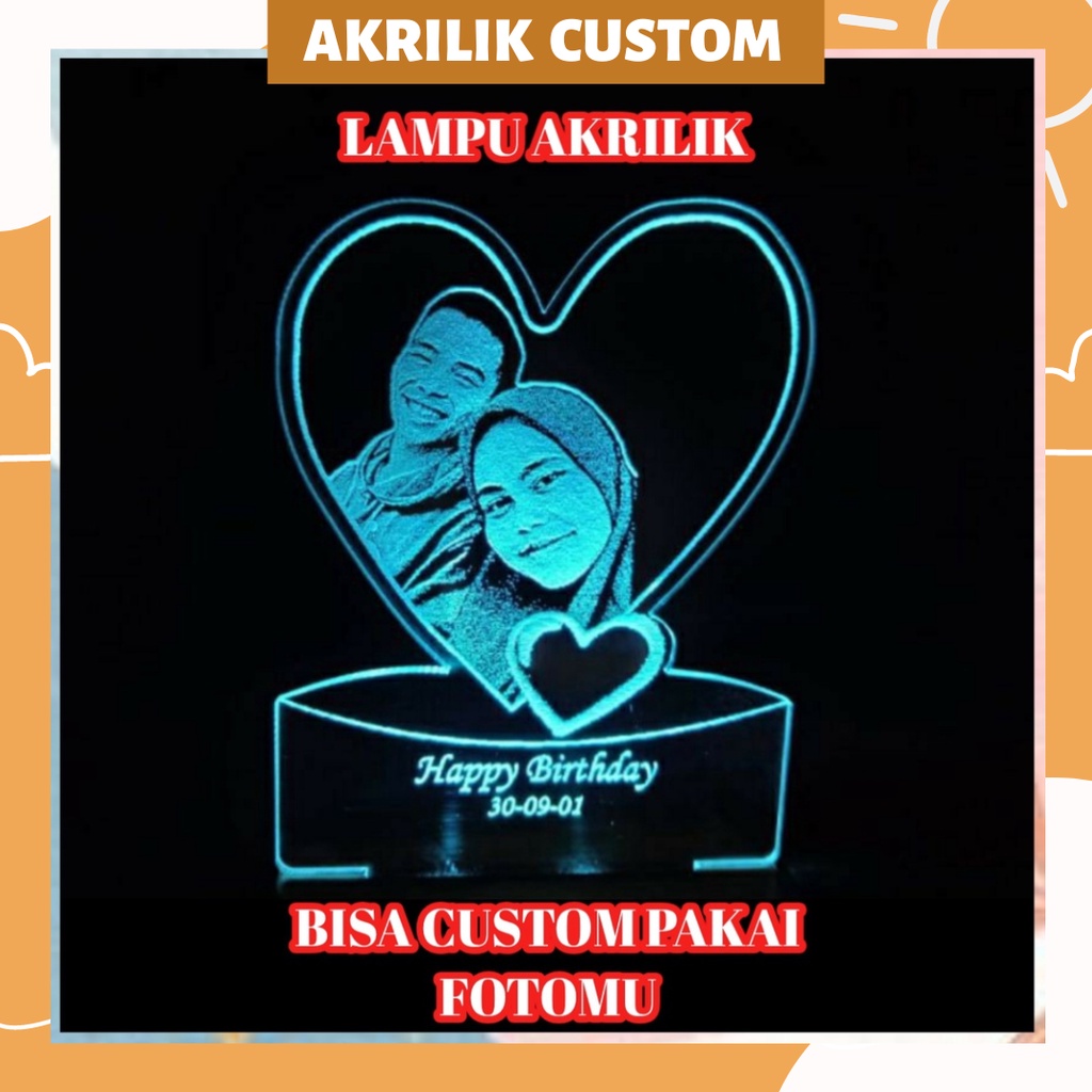 Kado ulang tahun lampu akrilik custom foto anime bt21 bts exo kpop jimin mini ukuran 9.6 X 10.4 cm H
