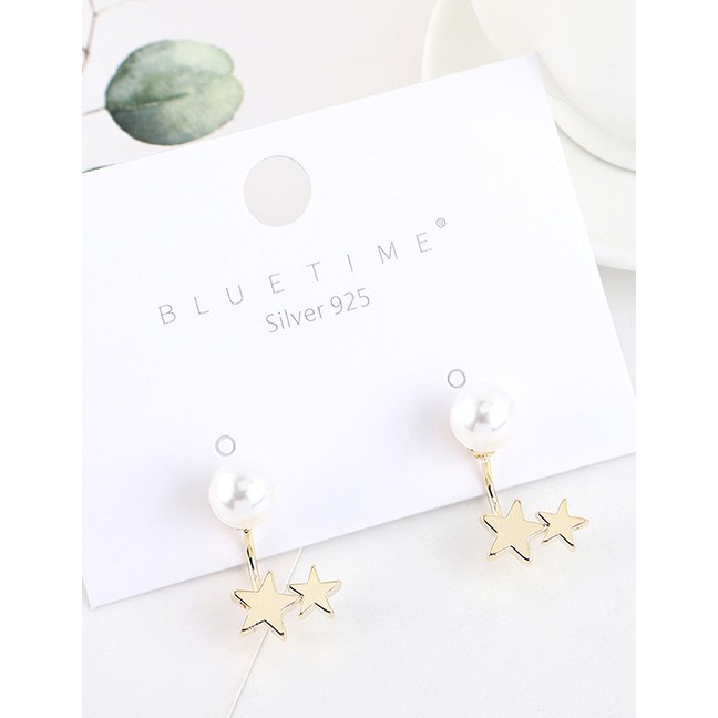 LRC Anting tusuk Fashion Golden Gold-plated Pearl Star Earrings Y63307