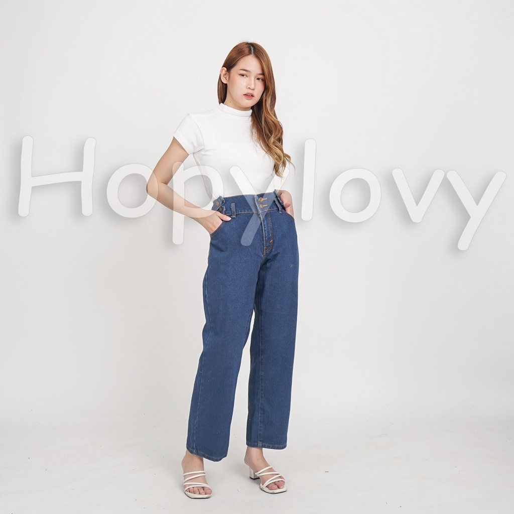 HOPYLOVY Celana Panjang Boyfriend Wanita Boyfriend Jeans Double Button Danilove