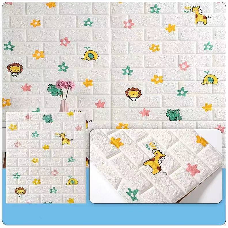 MIISOO 3D Wallpaper Dinding Foam Batu Bata Ukuran 77cmX70cmX5mm Waterproof Brick Sticker kamar anak-Binatang