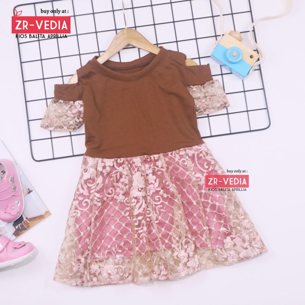 Dress Indira uk 1-2 Tahun / Dres Brukat Anak Perempuan Murah Baju Atasan Pesta Sabrina Brokat Lengan