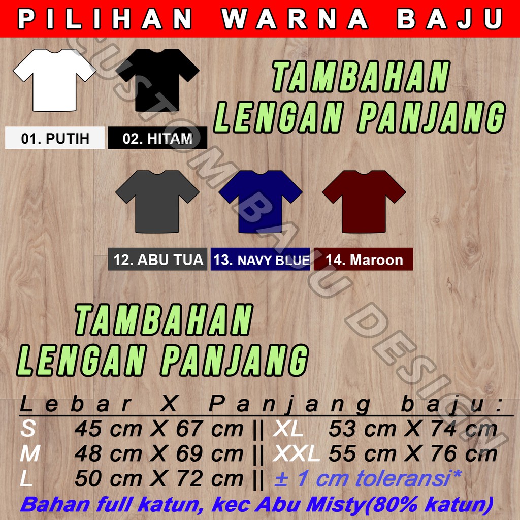 Tambahan lengan panjang Upsize XXXL XXXXL Custom baju design