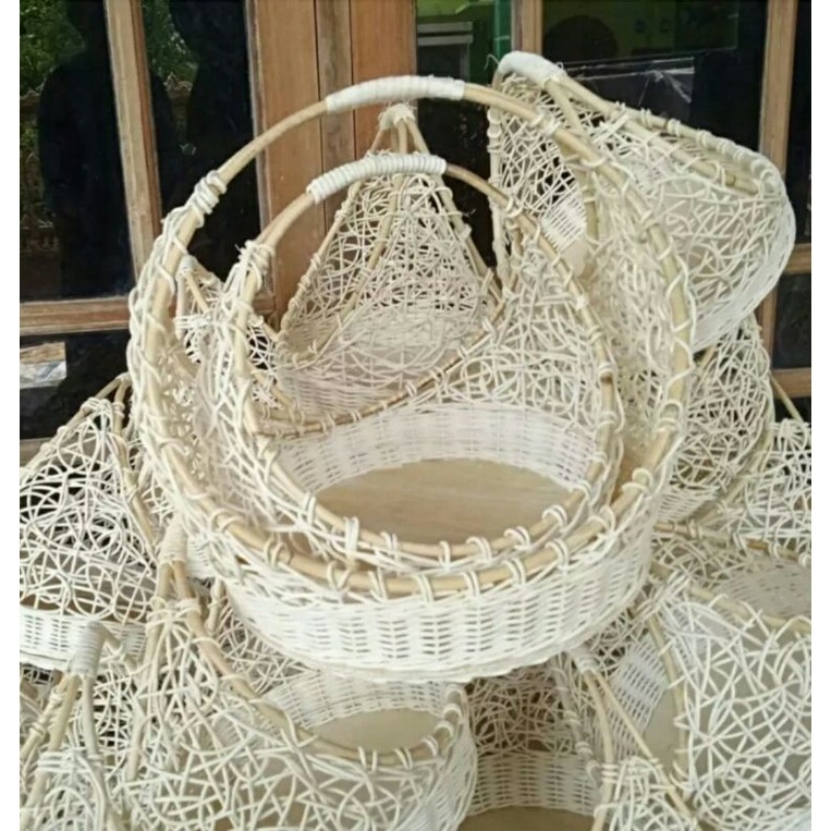 Souvenir Keranjang Parcel Rotan 1 Set Isi 2 Model Cincin/Keranjang Buah/Keranjang Hantaran