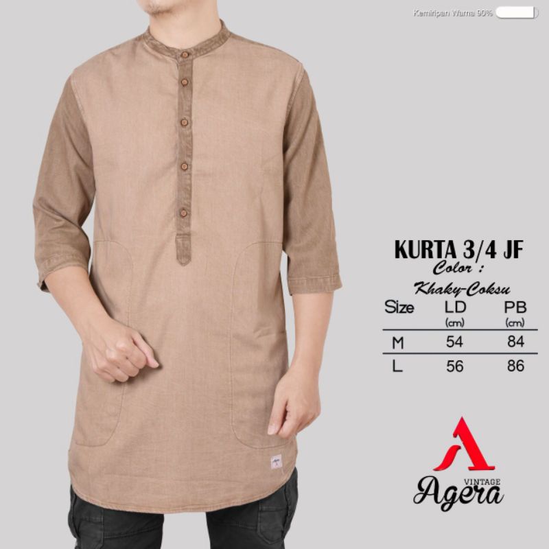 Baju kemeja kurta pria lengan pendek dan 3/4 kombinasi limited edition JF cotton denim agera